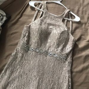 Silver spotted Jodi Kristopher prom dress